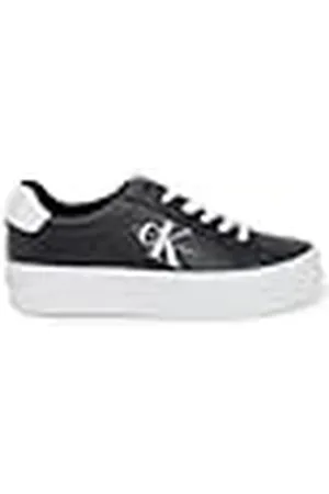 Calvin Klein Jeans Sneaker vulcanizadas Mujer Flatform Lace Up Leather Calzado, Negro (Black/Bright White), 39