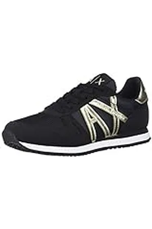 Armani Exchange Retro Running Sneakers, Zapatillas Mujer, Multicolor (Black+Lt Gold), 38 EU