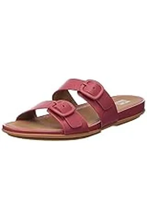 FitFlop Gracie Rubber-Buckle Two-Bar Leather Slides, Sandalias deslizantes Mujer, , 37 EU