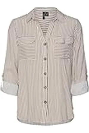 VERO MODA Vmbumpy-Camiseta (Talla L/S) Blusas, Lentil/Rayas Marrones: Blanco Nieve, XXL para Mujer