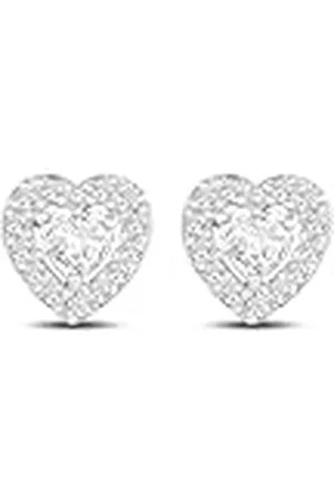 Amazon Pendientes de botón con corazón de circonitas y engaste pavé de circonitas en esterlina