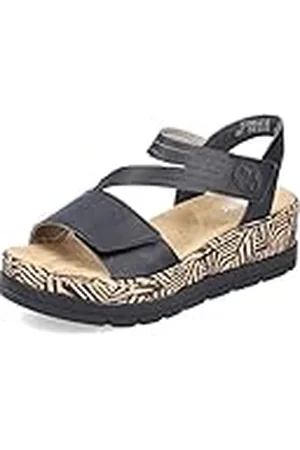 Rieker Mujer Sandalias V3964, señora Sandalias,Zapatos de Verano,Sandalias de Verano,cómodas,Planas,Negro (Schwarz / 02),41 EU / 7.5 UK