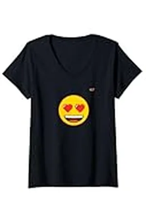 Emoji Mujer Emoticon Corazón Ojos Riendo Sonrisa Amarilla Cara Chat Icono Camiseta Cuello V