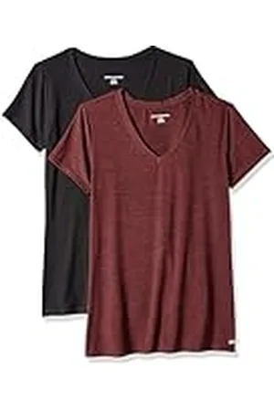 Amazon Camiseta Deportiva, Ligera y Elástica de Secado Rápido, Manga Corta y Cuello en V (Disponible en Talla Extragrande) Mujer, Pack de 2, , XXL