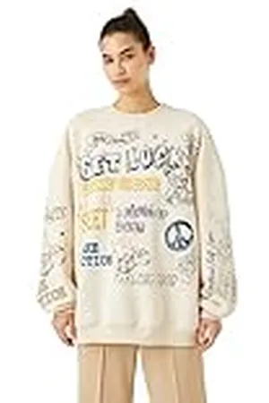Koton Sudadera de Manga Larga con Estampado de Graffiti de Cuello Redondo de Gran tamaño, , S Mujer