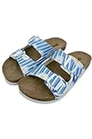 Dogo Femme Cuir Vegan Bleu Sandales - Daisy Stripes Motif