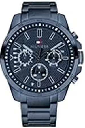 Tommy Hilfiger Reloj Multifuncional de Cuarzo para Hombres 48 mm - Correa de Acero Inoxidable Azul, Esfera Azul Semi-Brillante, Subesferas para Día y Fecha, Resistente al Agua hasta 5ATM - 1791560