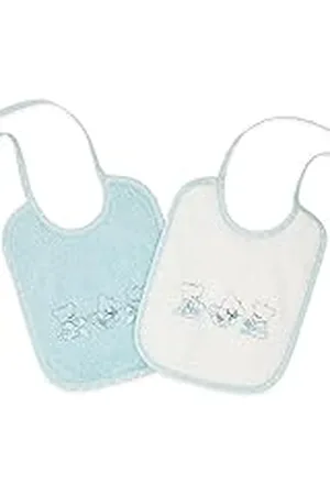 Duffi Baby Pack 2 Baberos de rizo. Baberos Bebe Recien Nacido para alimentacion. Cierre con lazos. Algodon Absorbe Liquidos. Babero infantil bebe Niño Niña. 20x25 cm. Ositos. 1431-12