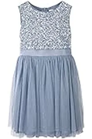 Maya Deluxe Vestido Midi para Niñas con Lentejuelas Adornadas para Fiesta, Tutú, Damas de Honor, Boda con Lazo para Cinturón, , 9-10 Años