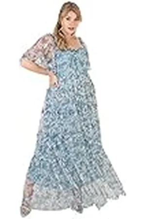 Lovedrobe Womens Plus Size Maxi Dress for Ladies Short Flutter Sleeve Ruffle Pull On High Waist Square Neckline Summer Vestido, 44 para Mujer