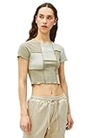 Koton Crop Crew Neck Short Sleeve Color Block T-Shirt Camiseta, , L para Mujer