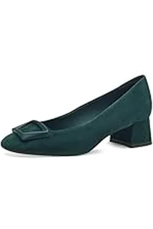 Tamaris Zapatos de Salón de Piel para Mujer, Tacón Cuadrado, Cómodos, Verde, Ante, 39 EU