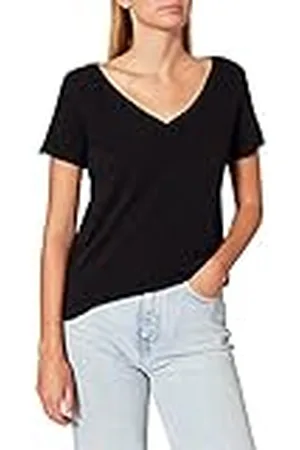 Marc O’ Polo Marc OߴPolo Denim Mujer Camiseta de algodón orgánico con cuello de pico, (Black), XXL