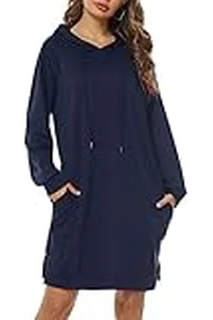Sykooria Sudadera Larga con Capucha para Mujer Vestido Deportiva de Algodón con Bolsillos Jersey de Casual de Otoño Invierno de Color Sólido