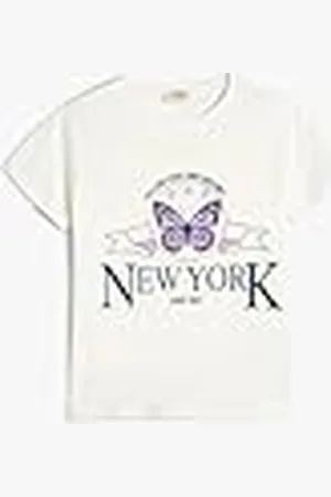 Koton Crew Neck Short Sleeve Butterfly Printed T-Shirt, Camiseta niñas,