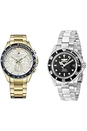 Tommy Hilfiger Reloj Analógico de Cuarzo multifunción para Hombre con Correa & Invicta Pro Diver Reloj automático para Hombre de acero inxidable, Negro/Plata, 40 mm