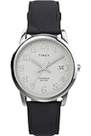 Timex Easy Reader - Reloj para hombre de 35 mm, pulsera en piel negra, esfera rosa, caja en color plateado TW2W54300