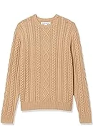 Amazon Jersey de Manga Larga 100% de Algodón con Trenzado Aran y Cuello Redondo Hombre, , S