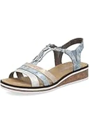 Rieker Mujer Sandalias V36G4, señora Sandalias,Zapatos de Verano,Sandalias de Verano,cómodas,Planas,Azul (Blau Kombi / 40),40 EU / 6.5 UK