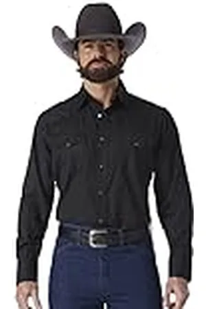 Wrangler Men s Sport Western Two Pocket Long Sleeve Snap Shirt, Black, M
