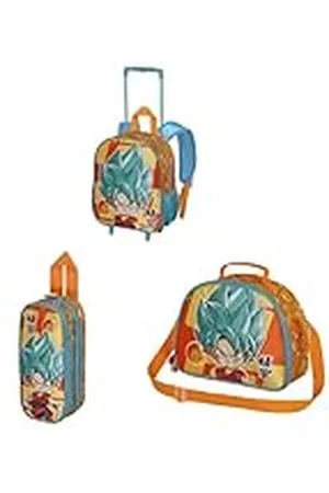 KARACTERMANIA Dragon Ball Super - Mochila con Ruedas Pequeña + Estuche Portatodo Doble + Merendero