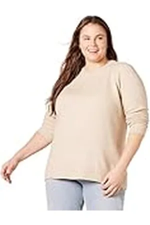 Amazon Jersey de Tacto Suave con Cuello Redondo, Manga Larga y Corte Clásico (Disponible en Tallas Grandes) Mujer, , 3XL Grande