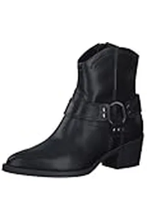 Tamaris Botines de Tacón para Mujer de Piel, Tacón Cuadrado, Cómodos, Negro, 37 EU