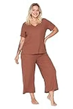 Trendyol Conjunto de Pijama de Punto Liso para Mujer Juego, , 3XL más (Pack de 2)