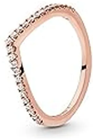 PANDORA Anillo centelleante con diseño de hueso de la suerte chapado en oro rosa de 14 quilates con circonitas cúbicas transparentes, talla 60