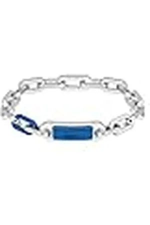 Lacoste CREW Collection 2040368 - Pulsera de cadena de acero inoxidable con placa grabada para hombre, talla única, Acero inoxidable, No es una piedra preciosa