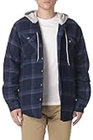 Wrangler Men s Long Sleeve Quilted Lined Flannel Shirt Jacket with Hood, Total Eclipse With Heather Gray Hood, 3XL