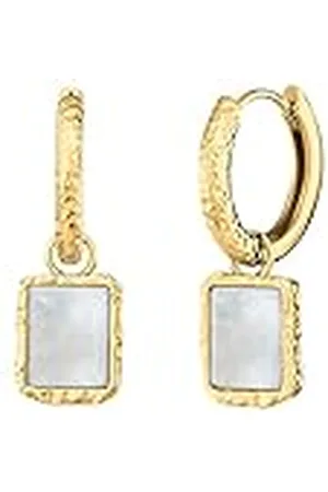 Engelsrufer Pendientes de aro para mujer con piedra lunar Pure Moon de plata de ley chapada en oro, cierre de clip, sin níquel, 18 mm, Ø18 mm, Plata de ley, Piedra de luna