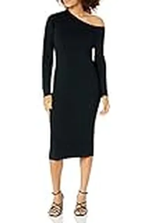 THE DROP Giselle Vestido Midi de Punto con Escote Asimétrico para Mujer, , 5X Grande