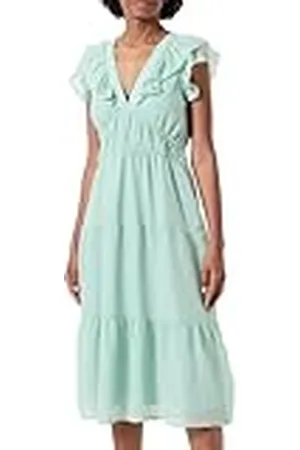 VERO MODA Vmemilie Wvn CE-Vestido de Manga Corta para Mujer Midi, Color Verde, L