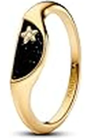 PANDORA ME Anillo de sello dividido chapado en oro de 14 quilates con circonita cúbica transparente y esmalte brillante, talla 58