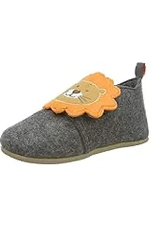 Playshoes Hausschuhe Löwe, Pantuflas, Unisex niños, Gris/Naranja (Grey/Orange), 28 EU