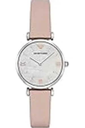 Emporio Armani Reloj de mujer, movimiento de dos manecillas, caja de acero inoxidable de 32 mm con correa de piel, AR8039
