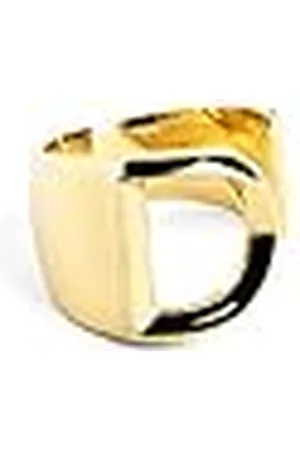 SINGULARU Anillo Personalizado Letter Signet. Macizo Ajustable. Latón con Acabado Baño de de 18 Kt. Talla Unica. Joyas para Mujer. Letra D