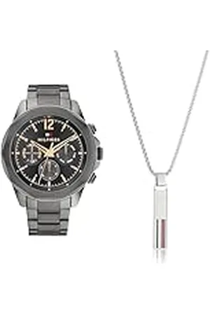 Tommy Hilfiger Reloj Analógico de Cuarzo multifunción para Hombre con Correa Gris - 1792061 Collar para Hombre de Acero Inoxidable - 2790314