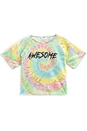 Koton Oversize T-Shirt Tie-Dye Patterned Printed Short Sleeve Round Neck Camiseta, , 7-8 Años Chicas