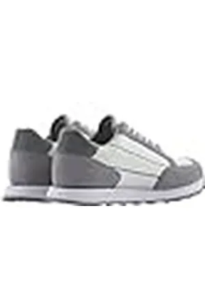 Armani Exchange Hombre Suede Bicolor Sneakers Zapatillas, Off White Silver, 45 EU