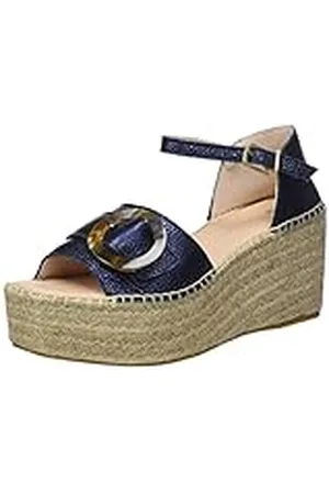 Fred de la Bretoniere Frs1368 Espadrille-Sandalias de Piel de Grano metálico, Wedge Sandal Mujer, , 42 EU