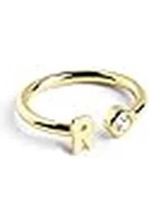 SINGULARU Anillo Personalizado Letter Spark. Ajustable. Plata de Ley 925 con Acabado Baño de de 18 Kt. Talla Unica. Joyas para Mujer. Letra R