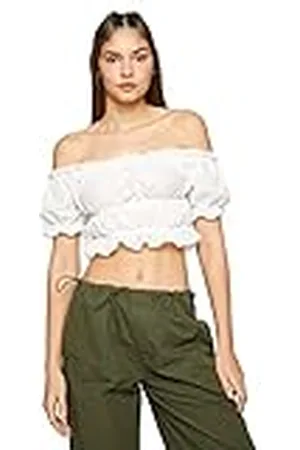 Koton Blusa Hombros Descubiertos y Volantes de Manga Corta Tejida, , 38 para Mujer