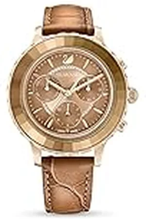 Swarovski Reloj Octea Lux Chrono, Correa de Cuero , Esfera Soleada en Tono Dorado y Detalles de Cristal, de la Colección Octea