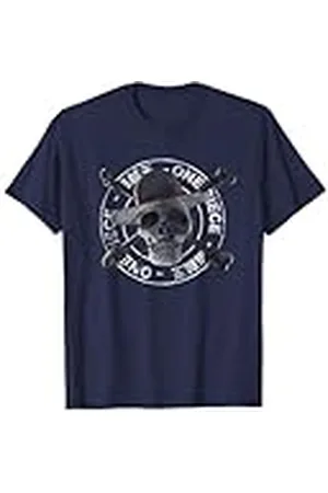 Onepiece Camiseta Skull and Crossbones Stamp Hombre Azul Talla S Manga Corta Casual Graphic Cuello Crew Regular Small