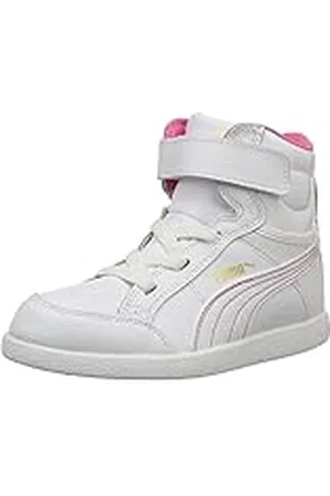PUMA Ikaz Mid - Zapatillas para niñas, Color White/Carmine Rose, Talla 32