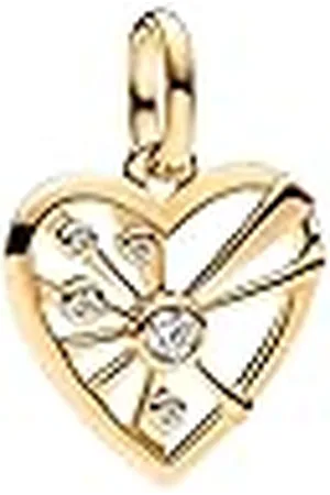 PANDORA Medallón de plata de ley con forma de corazón y rayos de metal chapado en oro de 14 quilates, circonita, compatible con pulseras ME y Moments, 763453C01, 2,2x15,4x15,2 mm, Plata de ley