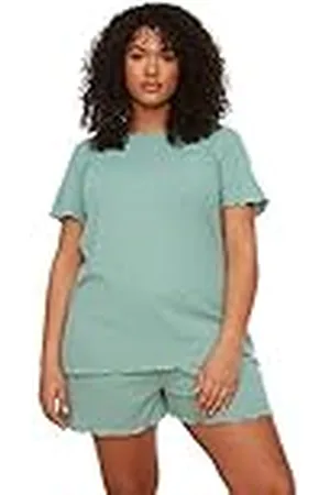Trendyol Women Plain Knit T-Shirt-Short Plus Size Pajamas Set Pijama, , 3XL (Pack de 2) para Mujer