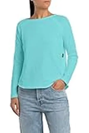 Replay Camisa de mujer de manga larga de algodón, verde (Amalfi Green 337), L